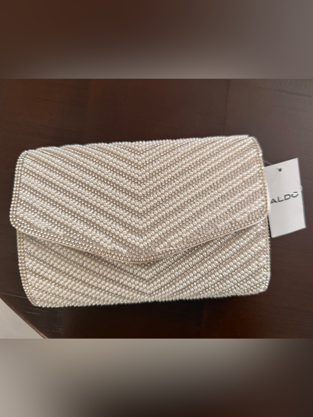 Aldo Pearl-Embellished Chevron Envelope Clutch - Ivory